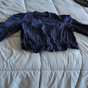 NWOT Sam Edelman Midnight Blue Embroidered Top, size XL
